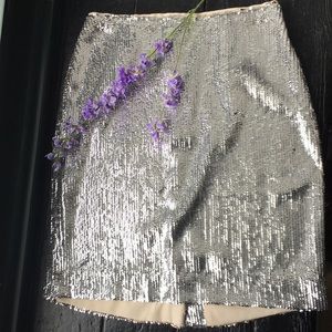 Silver Sequin 21” Pencil Skirt w/ Back Zipper